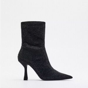 Zara Black Rhinestone Heeled Boots